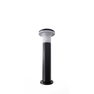 Sleek and modern outdoor lamp post with a minimalist black and white design, perfect for illuminating gardens and patios.