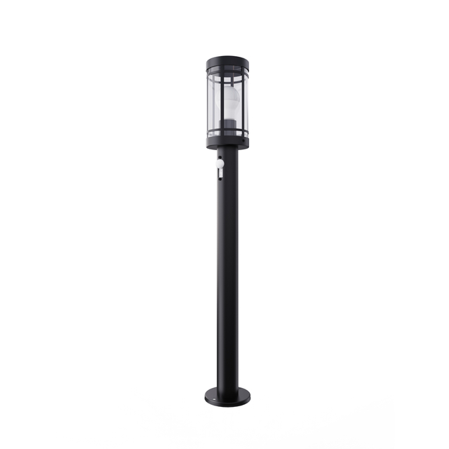 Black LED Bollard Light Installed in Industrial Factory Setting