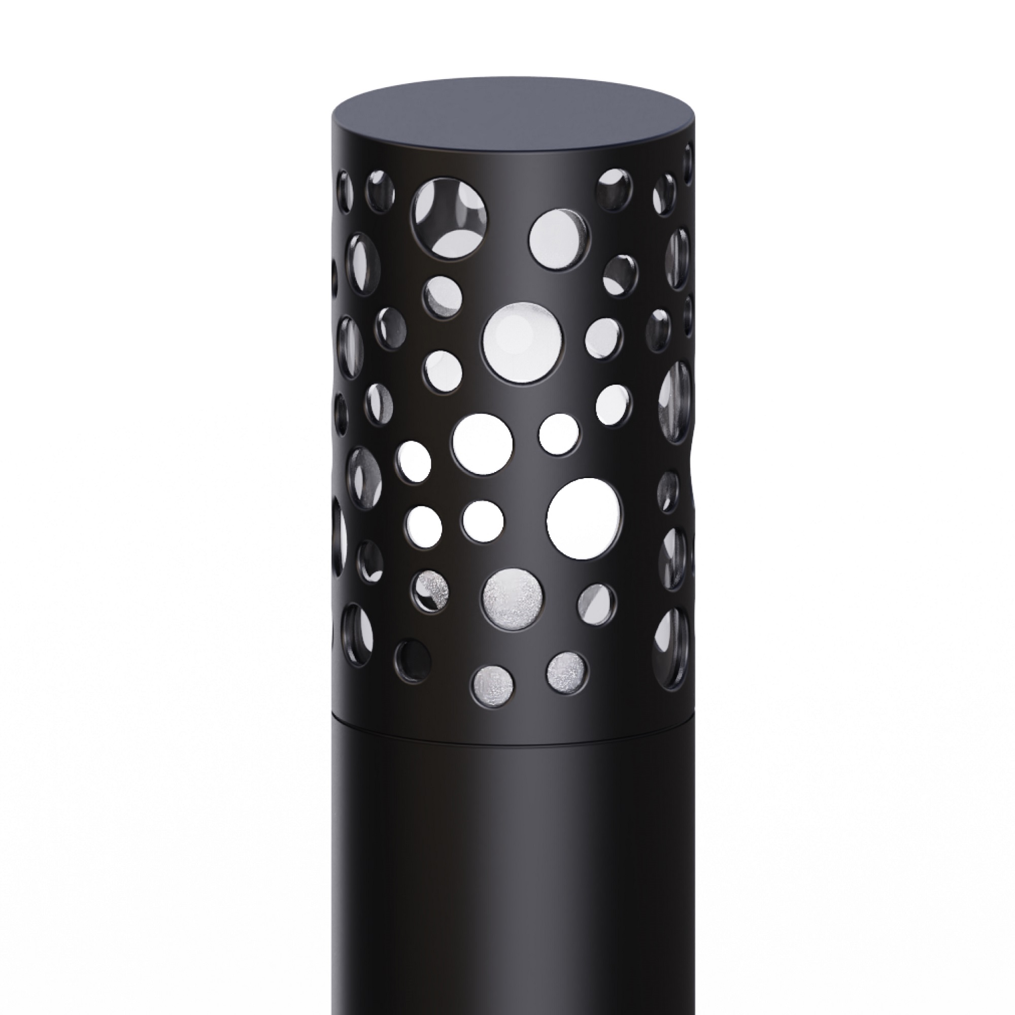 Circular garden bollard lamp with standard E27 socket installation
