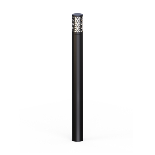 Elegant Anthracite-Colored Aluminum Outdoor Bollard Lamp with Minimalist Square Design and Intricate Perforated Pattern
