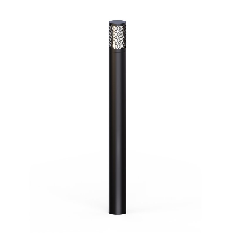 Elegant Anthracite-Colored Aluminum Outdoor Bollard Lamp with Minimalist Square Design and Intricate Perforated Pattern