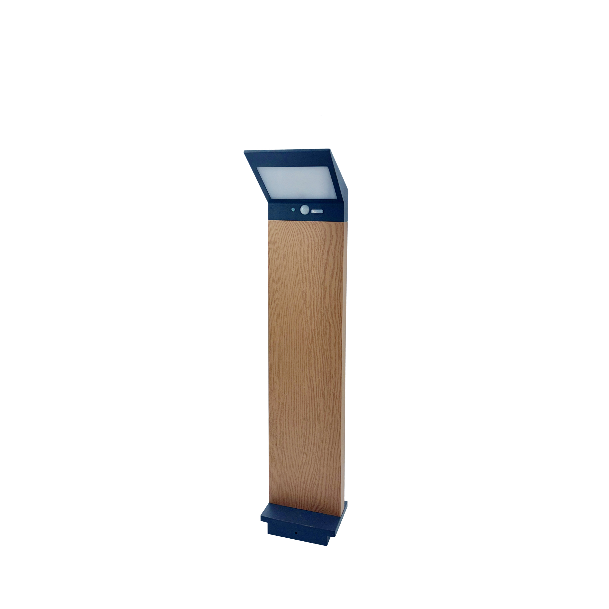wood grain solar led bollard light
