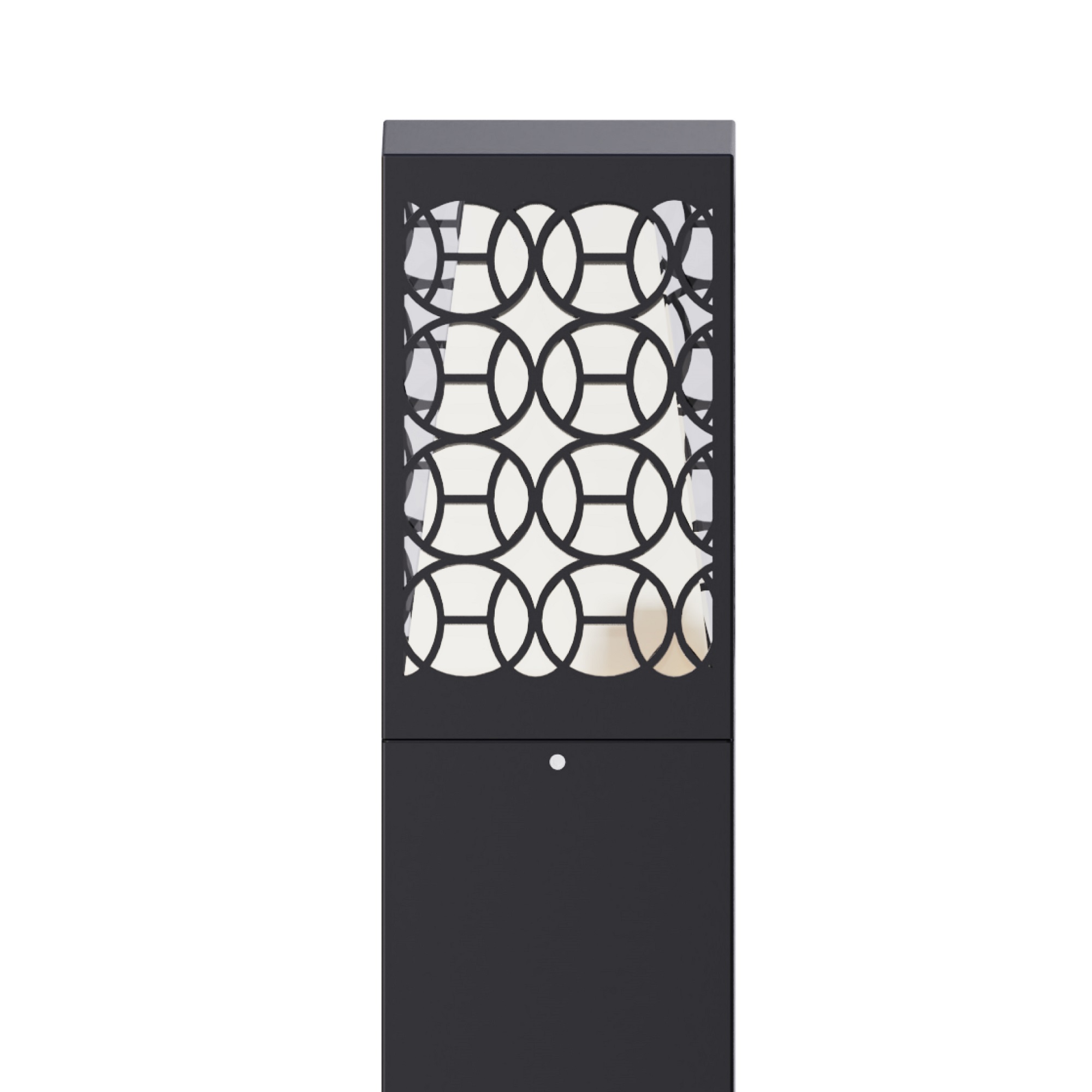 Decorative Pathway Illumination Bollard with Unique Perforated Shade Design, Creating a Warm and Inviting Atmosphere in Gardens, Courtyards, and Outdoor Living Areas