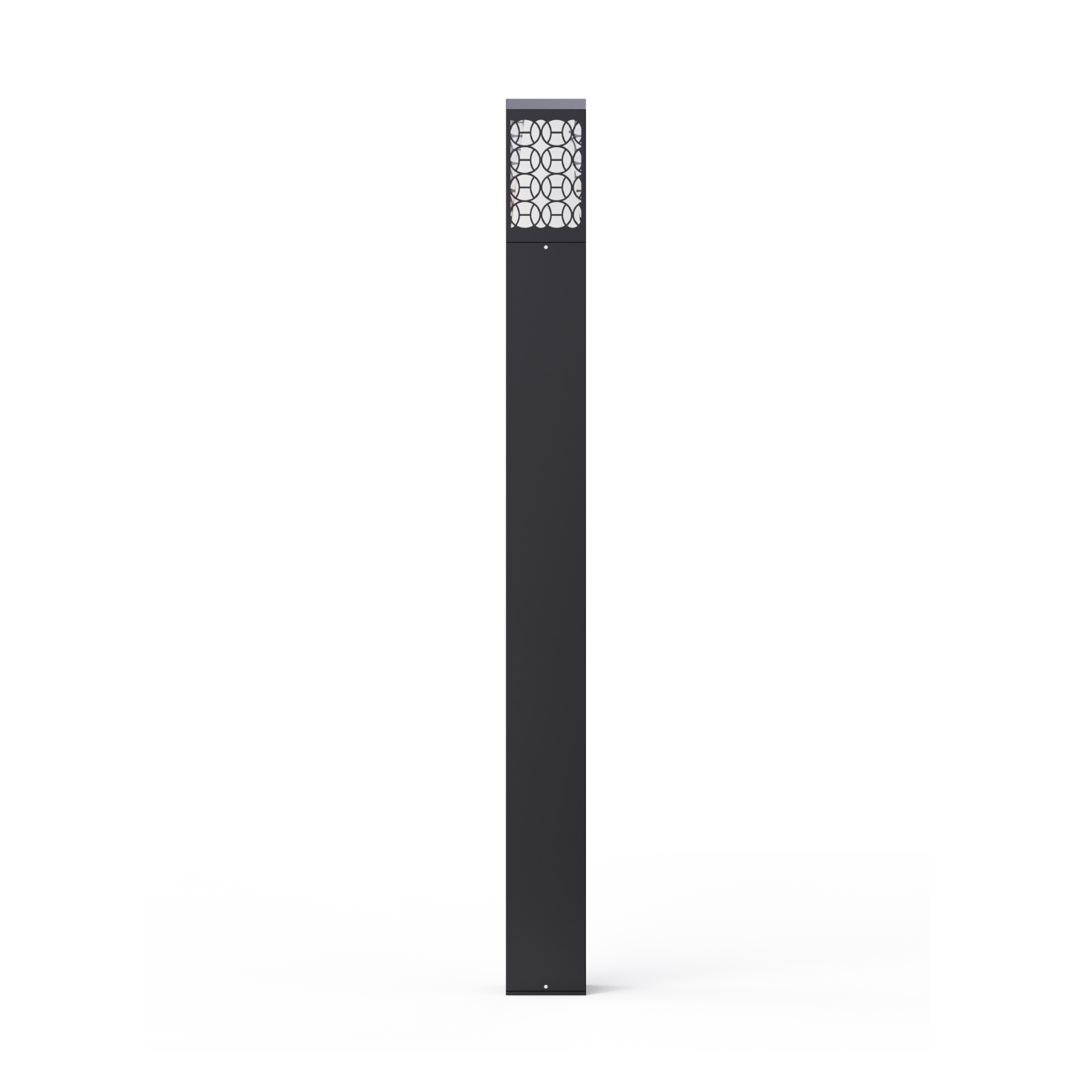 Stylish Bollard Light with Geometric Perforated Shade, Providing Soft and Uniform Illumination for Pathways, Patios, and Landscaping